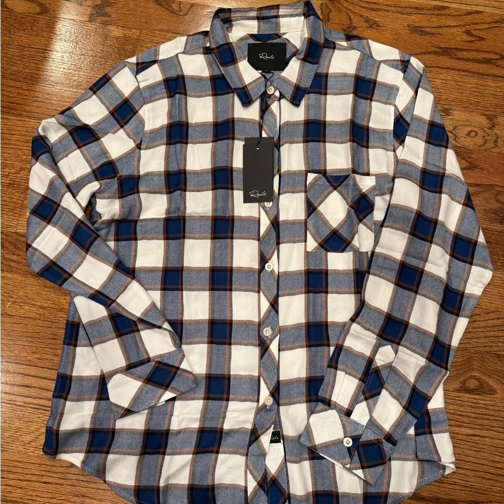 Rails Blue and White Plaid Button Down Shirt